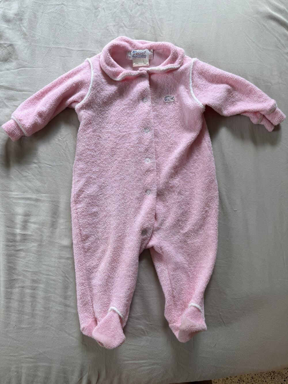 Vintage Izod Lacoste Sleeper Baby 19-27 lbs Pink Terry Cloth Footed Snap Front
